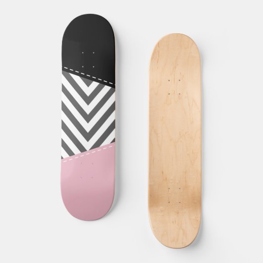 Grijs zigzag, Grijze Chevron, Zigzag Pattern, Roze Persoonlijk Skateboard (Voorkant)