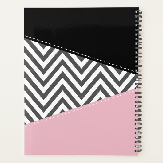 Grijs zigzag, Grijze Chevron, Zigzag Pattern, Roze Planner (Achterkant)