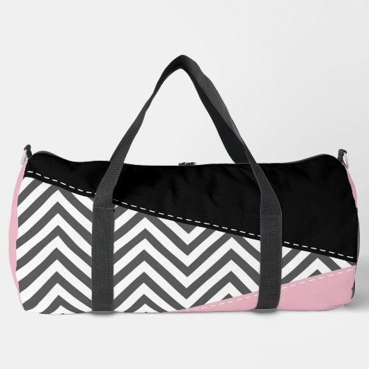Grijs zigzag, Grijze Chevron, Zigzag Pattern, Roze Plunjezak (Voorkant)