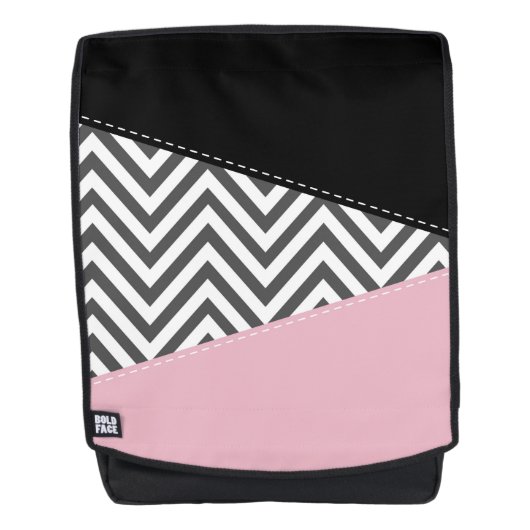 Grijs zigzag, Grijze Chevron, Zigzag Pattern, Roze Rugtassen (Voorkant)