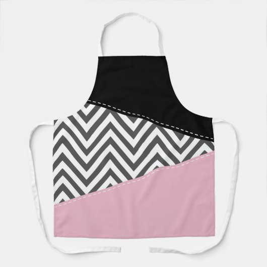 Grijs zigzag, Grijze Chevron, Zigzag Pattern, Roze Schort (Voorkant)