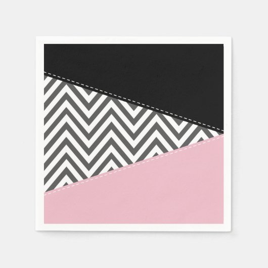 Grijs zigzag, Grijze Chevron, Zigzag Pattern, Roze Servet (Voorkant)