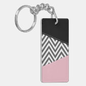 Grijs zigzag, Grijze Chevron, Zigzag Pattern, Roze Sleutelhanger (Voorkant Links)