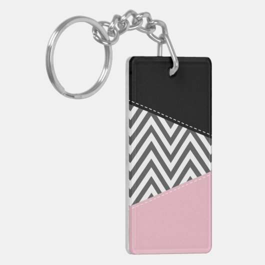 Grijs zigzag, Grijze Chevron, Zigzag Pattern, Roze Sleutelhanger (Voorkant Links)
