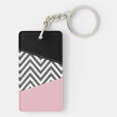 Grijs zigzag, Grijze Chevron, Zigzag Pattern, Roze Sleutelhanger (achterkant)
