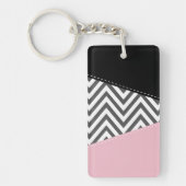 Grijs zigzag, Grijze Chevron, Zigzag Pattern, Roze Sleutelhanger (Voorkant)