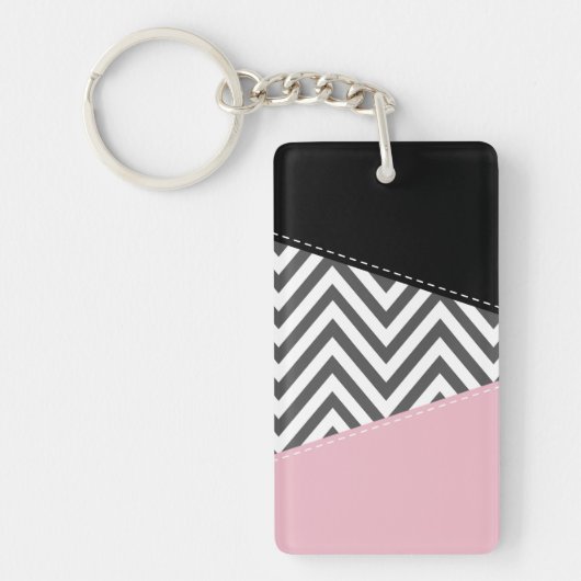 Grijs zigzag, Grijze Chevron, Zigzag Pattern, Roze Sleutelhanger (Voorkant)