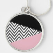 Grijs zigzag, Grijze Chevron, Zigzag Pattern, Roze Sleutelhanger (Voorkant)