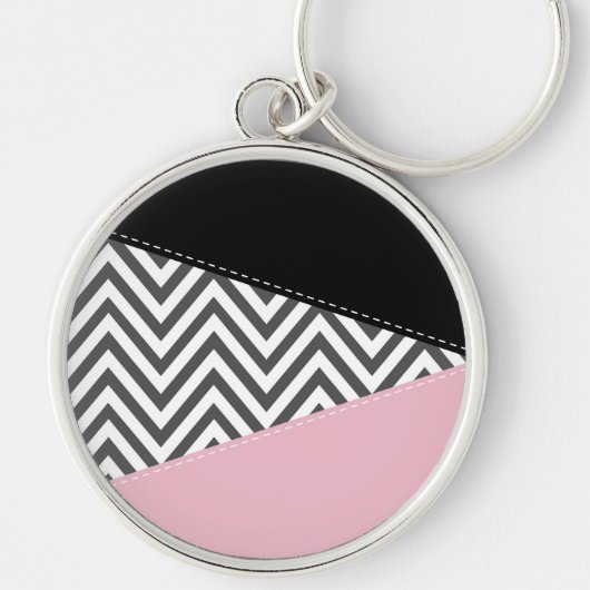 Grijs zigzag, Grijze Chevron, Zigzag Pattern, Roze Sleutelhanger (Voorkant)