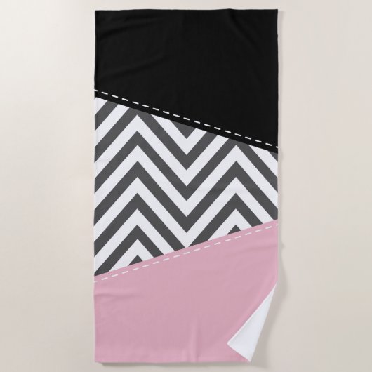 Grijs zigzag, Grijze Chevron, Zigzag Pattern, Roze Strandlaken (Voorkant)