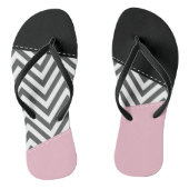 Grijs zigzag, Grijze Chevron, Zigzag Pattern, Roze Teenslippers (Voetbed)