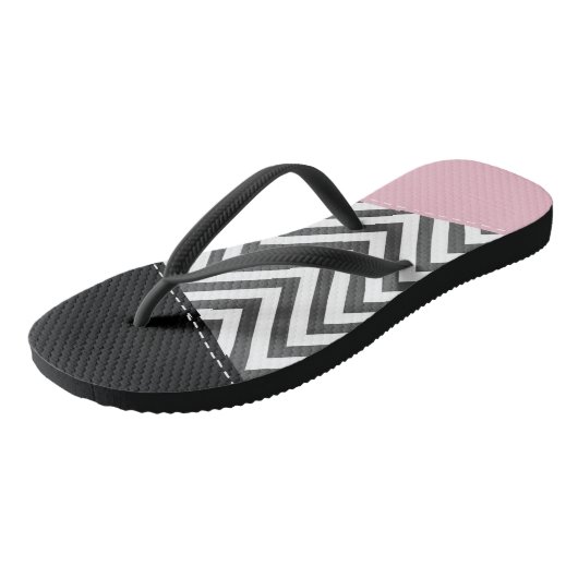 Grijs zigzag, Grijze Chevron, Zigzag Pattern, Roze Teenslippers (Schuin)