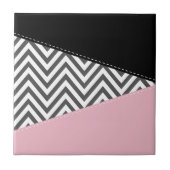 Grijs zigzag, Grijze Chevron, Zigzag Pattern, Roze Tegeltje (Voorkant)