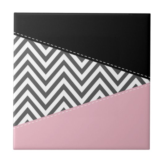 Grijs zigzag, Grijze Chevron, Zigzag Pattern, Roze Tegeltje (Voorkant)