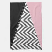 Grijs zigzag, Grijze Chevron, Zigzag Pattern, Roze Theedoek (Verticaal)