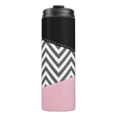Grijs zigzag, Grijze Chevron, Zigzag Pattern, Roze Thermosbeker (Voorkant)