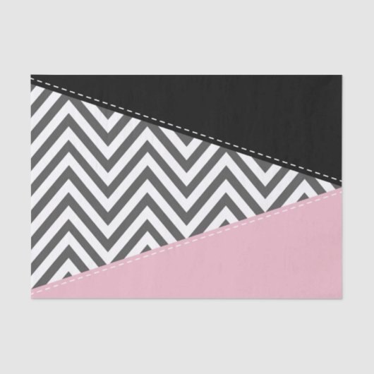 Grijs zigzag, Grijze Chevron, Zigzag Pattern, Roze Tissuepapier (Voorkant)