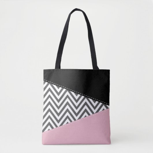 Grijs zigzag, Grijze Chevron, Zigzag Pattern, Roze Tote Bag (Voorkant)
