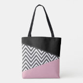 Grijs zigzag, Grijze Chevron, Zigzag Pattern, Roze Tote Bag (Achterkant)