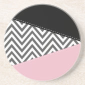 Grijs zigzag, Grijze Chevron, Zigzag Pattern, Roze Zandsteen Onderzetter (Voorkant)