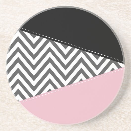 Grijs zigzag, Grijze Chevron, Zigzag Pattern, Roze Zandsteen Onderzetter (Voorkant)