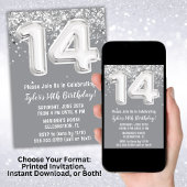 Grijs Zilver 14e Verjaardagsfeest Kaart