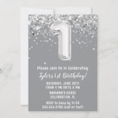 Grijs Zilver 1e Verjaardag Uitnodiging (Voorkant)