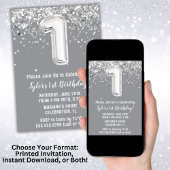 Grijs Zilver 1e Verjaardag Uitnodiging