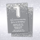 Grijs Zilver 1e Verjaardag Uitnodiging