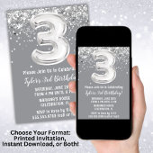 Grijs Zilver 3e Verjaardag Uitnodiging