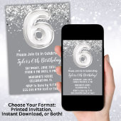 Grijs Zilver 6e Verjaardagsfeest Kaart