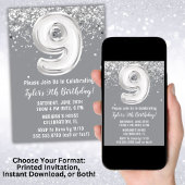 Grijs Zilver 9e Verjaardagsfeest Kaart