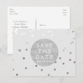 Grijs & Zilver Glanzend Confetti Stippen Save The  Aankondigingskaart (Voorkant / Achterkant)