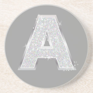 Grijs Zilver Glitter Letter A Zandsteen Onderzetter