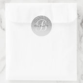 Grijs Zilver Glitter Ombre Monogram Ronde Sticker (Tas)