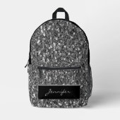 Grijs zilver glitters sparkles zwart Aangepaste na Bedrukte Rugzak (Voorkant)