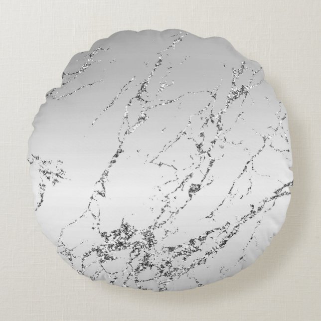Grijs Zilver Glitzy Nep Glitter Rond Kussen (Voorkant)