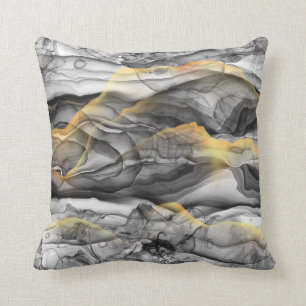 Grijs Zilver Goud Alcohol Inkt Abstract Modern Kussen