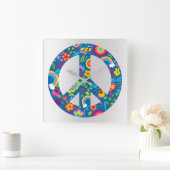 Grijs Zilver Holografische Vrede Liefde Vierkante Klok (Huis)