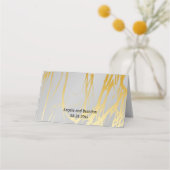 Grijs zilver met gouden lijnen bruiloft plaatskaartje (Achterkant)