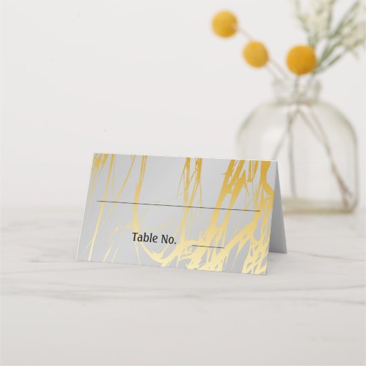 Grijs zilver met gouden lijnen bruiloft plaatskaartje (Voorkant)