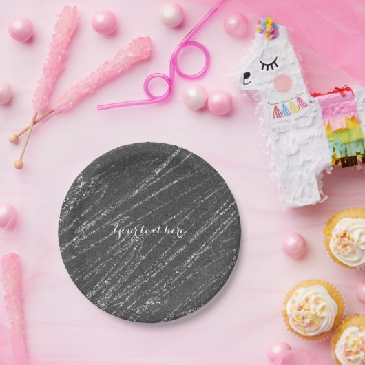 Grijs & Zilver Modern Marmeren Glam Stripe Party Papieren Bordje (Feest)