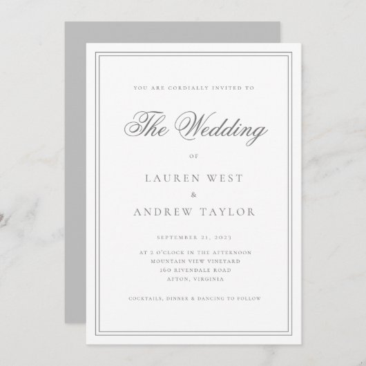 Grijs Zilver Modern Minimalist De bruiloft van Inv Kaart (Voorkant / Achterkant)