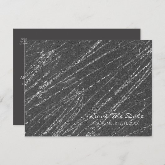 Grijs & Zilver Moderne Marmer Stripe sparen de Dat Aankondigingskaart (Voorkant / Achterkant)