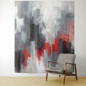 Grijs, zilver & rood wandkleed (In situ)