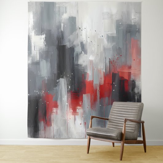 Grijs, zilver & rood wandkleed (In situ)