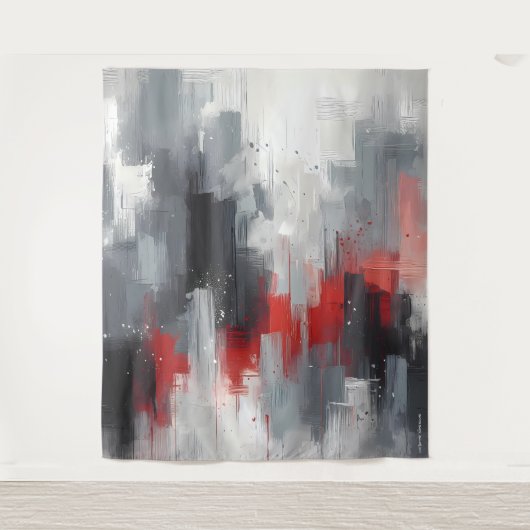 Grijs, zilver & rood wandkleed (Voorkant)