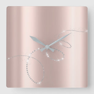 Grijs Zilver Roos Pastel Kristallen Infinity Diamo Vierkante Klok