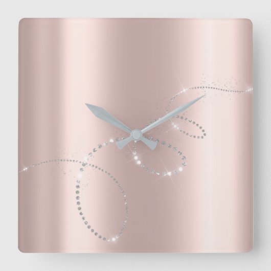 Grijs Zilver Roos Pastel Kristallen Infinity Diamo Vierkante Klok (Voorkant)