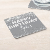 Grijs Zilver Verjaardagsfeest Kartonnen Onderzetters (Schuin)